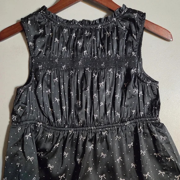 NWT American Eagle Bow Print Tie Top Small Black Spring Blouse Romantic Vest - Picture 4 of 13